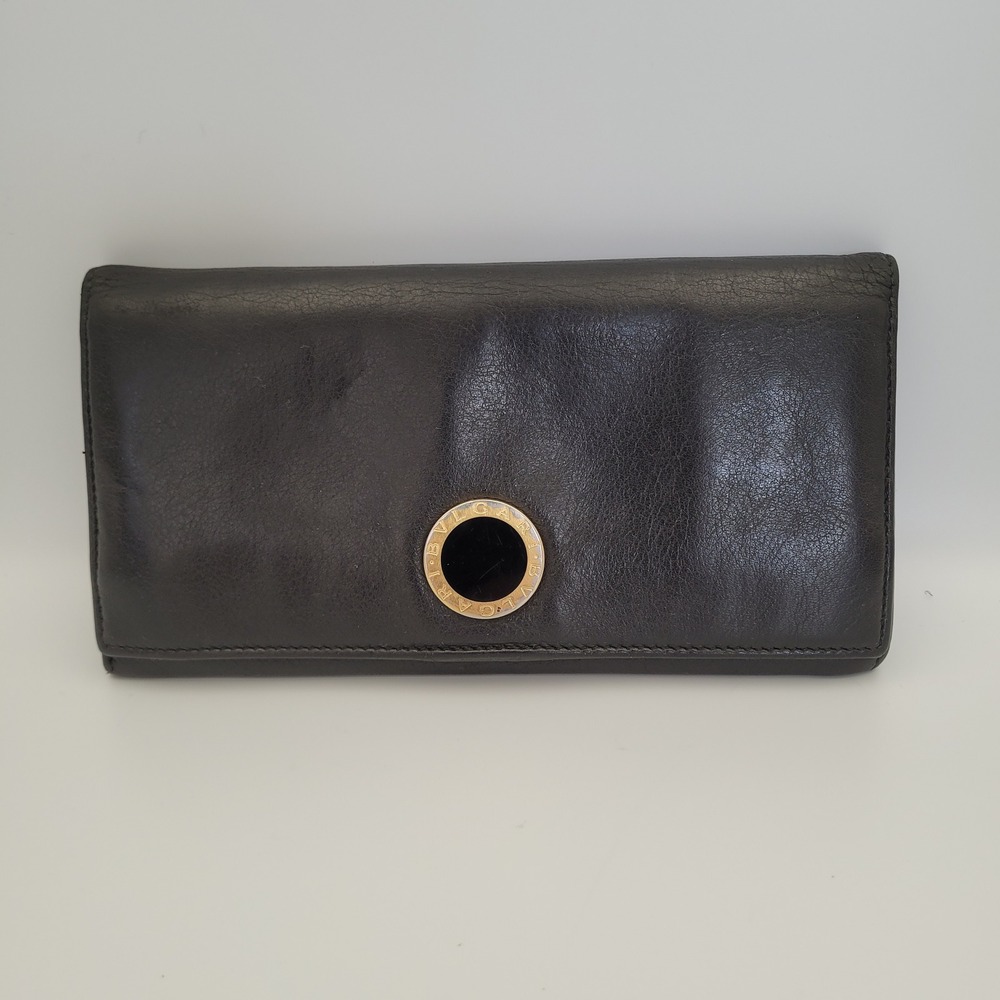 BVLGARI B.zero1 Black Leather Long Wallet Gold Logo MD-M15-32403 Italy